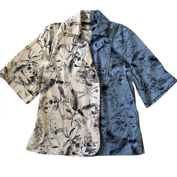 ROKH Tops - ROKH Paris Split Floral Print Button-Down Shirt Blue & Beige Size 38 (US 4-6)